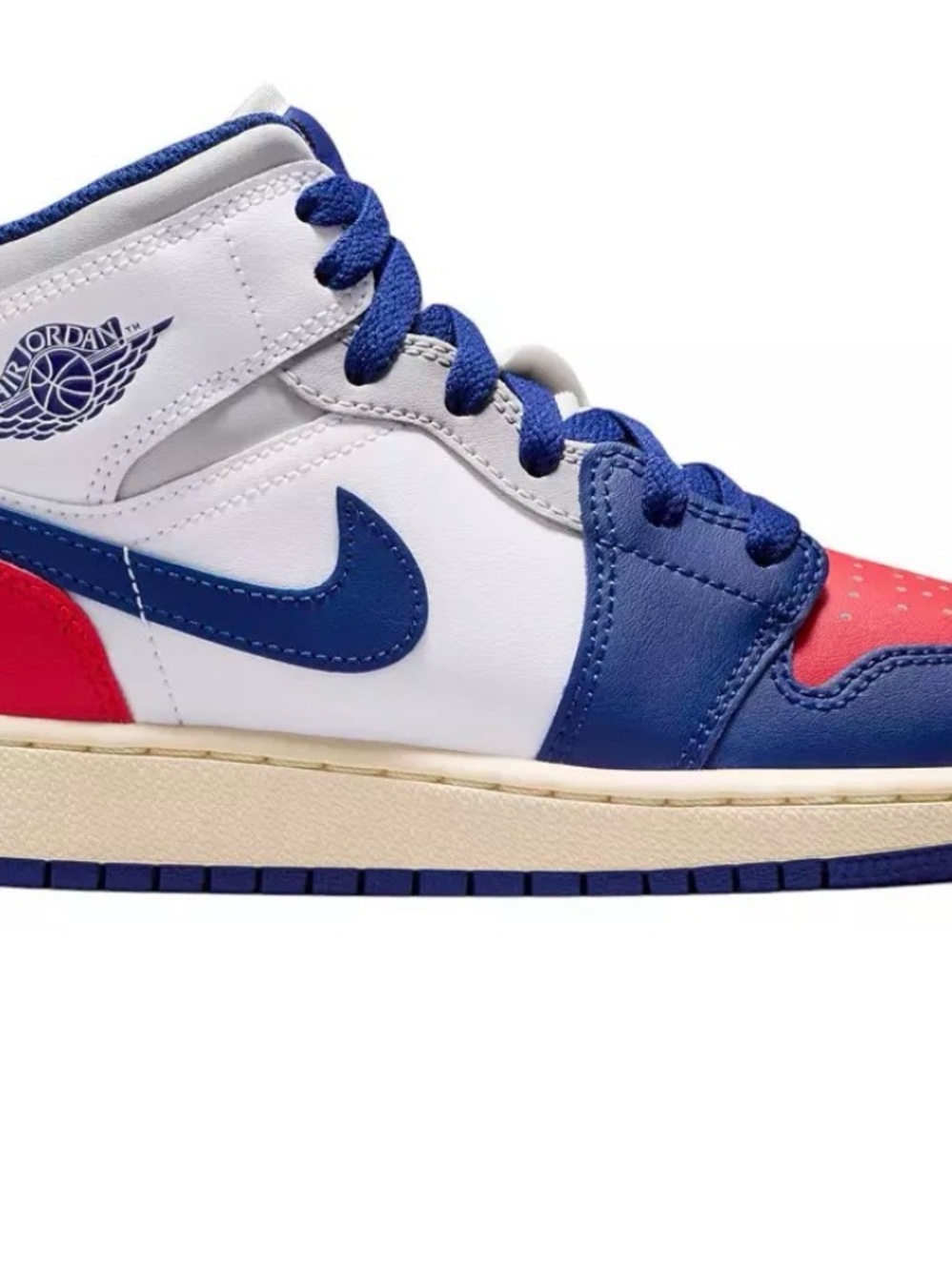 Air Jordan 1 Mid “Patriot” White Blue Red Leather Sneaker Youth 7